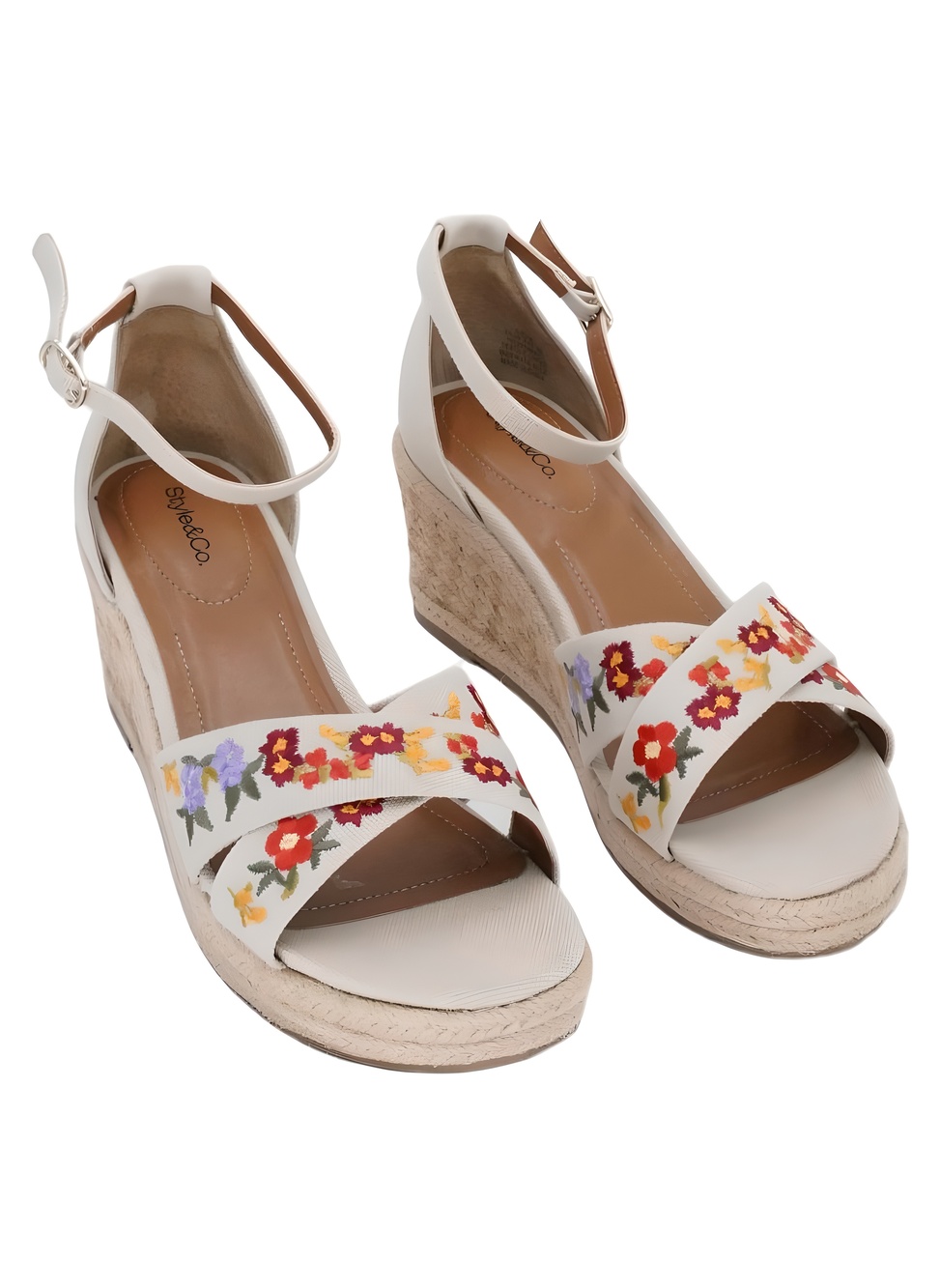 Style & Co Womens Theaa Embroidered Floral Espadrille Wedge Sandals Size 9.5M